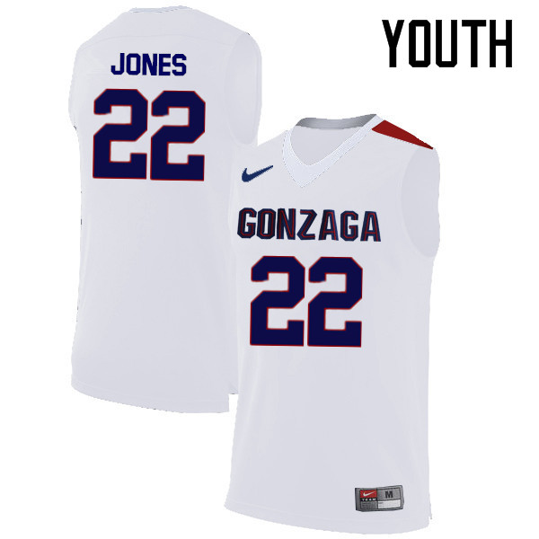 Youth #22 Jeremy Jones Gonzaga Bulldogs College Basketball Jerseys-White - Click Image to Close